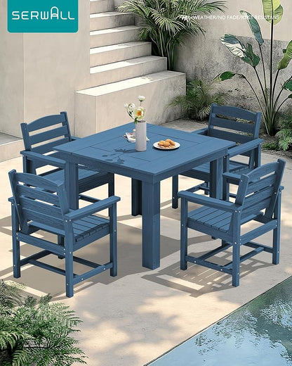 SERWALL HDPE Outdoor Square Dining Set for 4 | with Armchair Seat