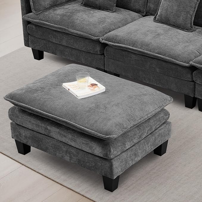 Opiesit Ottoman for Sectional Cloud Couch, Chenille Ottoman for Deep Seat Modular Sofa for Apartment, Living Room and Bedroom, Grey