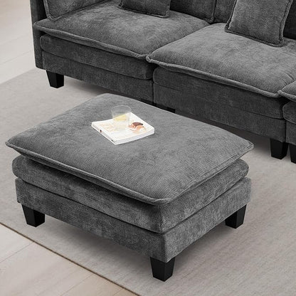 Opiesit Ottoman for Sectional Cloud Couch, Chenille Ottoman for Deep Seat Modular Sofa for Apartment, Living Room and Bedroom, Grey