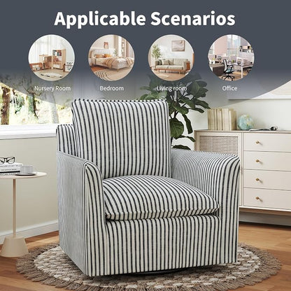 INZOY Swivel Accent Square Chair with Thick Padded Backrest Cushion, Swivel Reading Chair for Living Room Bedroom Small Spaces, Blue