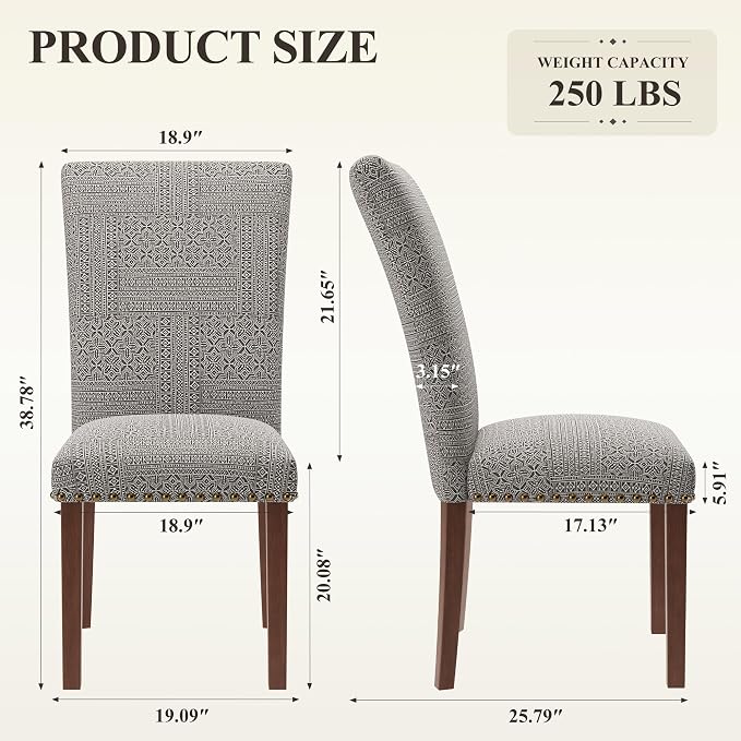 MALOL Dining Chairs Set of 2, High Back Dining Chair with Wood Legs and Nailhead Trim, Modern Padded Kitchen Room Chairs for Dining Room/Restaurant, Black/White