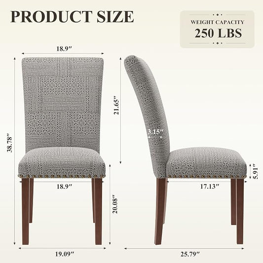MALOL Dining Chairs Set of 2, High Back Dining Chair with Wood Legs and Nailhead Trim, Modern Padded Kitchen Room Chairs for Dining Room/Restaurant, Black/White