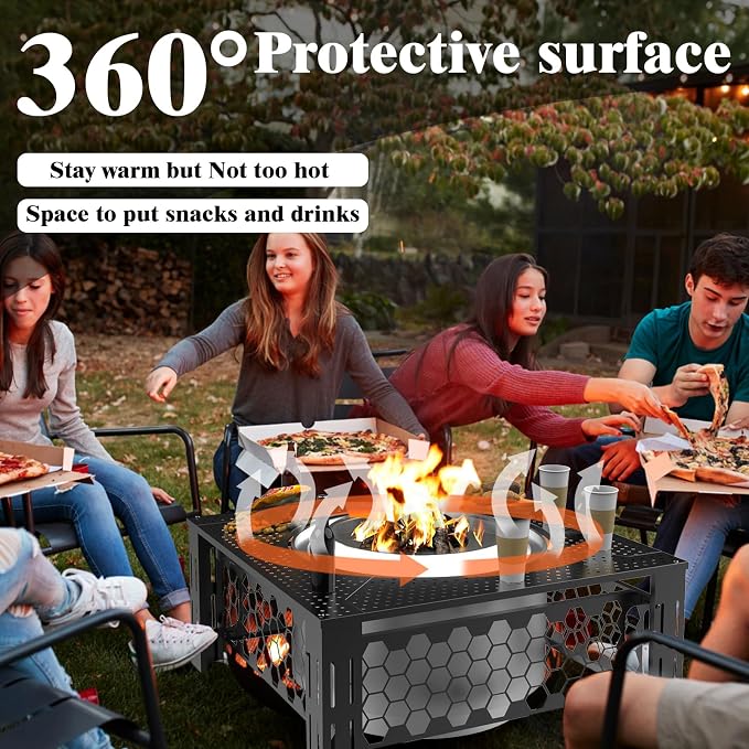Surround Tabletop Use for Solo Stove Bonfire Ranger Mesa, Fire Pit Surround Table Square, Accessories for Solo Stove, Indoor Outdoor Use, Thick Metal Black