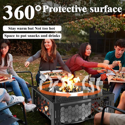 Fire Pit Surround Tabletop Use for Solo Stove Bonfire Ranger Yukon 2.0, Adjustable Surround Tabletop for Solo Stove Mesa with UV-Resistant Outdoor Fabric, Metal Black for Indoor Outdoor Use