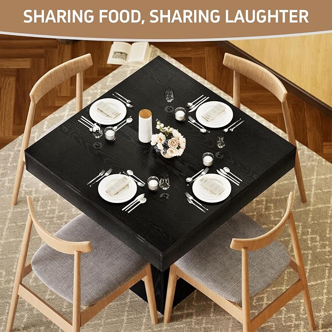 Square Dining Table, Farmhouse Style Wooden Table for 2-4 People, 31.5-inch Small Kitchen Table with Sturdy Base, Black Dinner Table for Dining Room, Living Room
