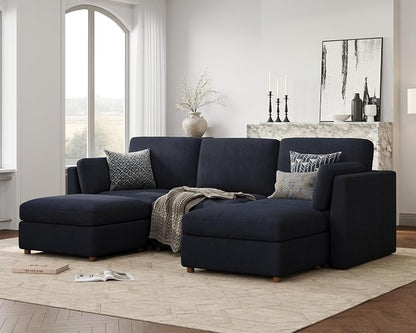 Oversized Modular Sectional Sofa U-Shaped Cloud Couches Blue | 116'' Deep Seat Couch for Living Room, 5-Seater Luxury Corner sofa with Ottoman, Solid Wood Frame, Removable Washable Cover