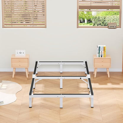 MAF Metal Bed Frame Twin XL, 9-Legs Support Bed Base, 8 Inches Twin XL Bed Frame for Box Spring and Mattress, Basics Bed Frame Headboard Attachable Tool-Free Easy Assembly, White