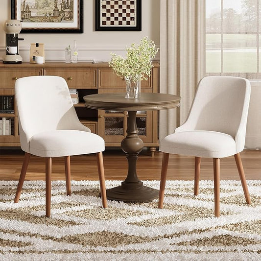 MALOL Upholstered Dining Chairs Set of 2, High-Back Dining Room Chair with Wood Legs, Padded Kitchen Chairs for Dining Room/Restaurant/Cafe, Beige