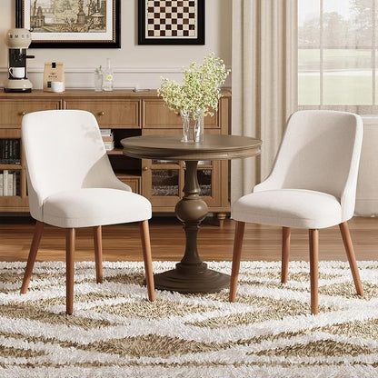 MALOL Dining Room Chair Set of 2, Upholstered Kitchen Chairs with Wood Legs, High-Back Padded Dining Chairs for Dining Room/Restaurant/Cafe, Beige