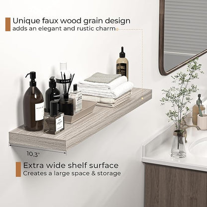 Floating Shelves - 10.3 Inch Deep Wall Shelf for Decor & Storage - Wall Mounted Display Shelving with Invisible Heavy-Duty Metal Bracket - 36" W x 10.3" D x 1.8" H - Set of 1 - Rustic Grey