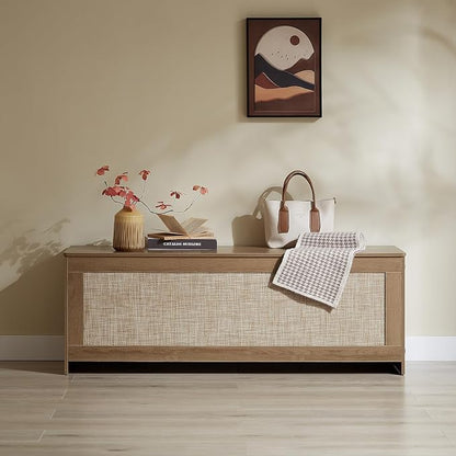 51.2" Storage Chest Extra Large,Storage Bench with 2 Safety Hinges,Wooden Shoe Bench,51.2x15.7x18.3 Inch,Easy Assembly,Storage Bench for Bedroom,Living Room,entryway(Cherry Brown)