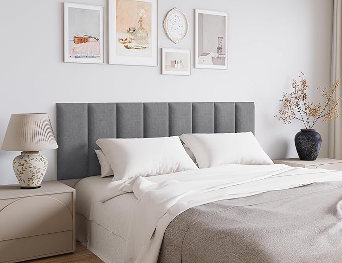 Peel and Stick Upholstered Wall Mounted Headboard Queen Size, 9 Panels Tufted Fabric Headboard,Wall Mounted Headboards, Interior Wall Panels for Bedroom, 10"x24" Dark Grey