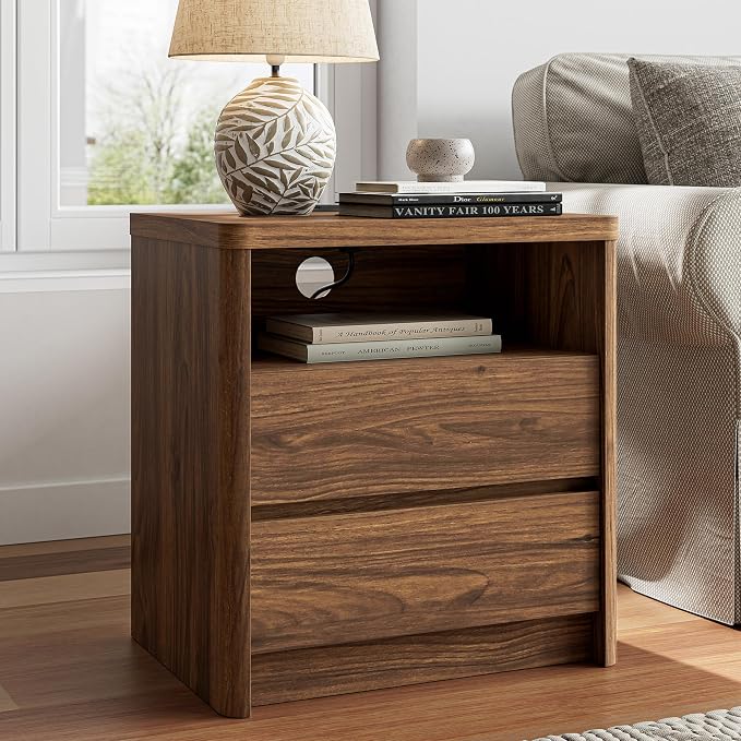 3 Pieces of Dresser and Nightstand Set,55 Inch Width 9-Drawer Dresser & 2-Drawer Nightstands Set of 2,Nightstand with USB&Type C Charging Station&Outlets, Modern Design for Bedroom, Walnut