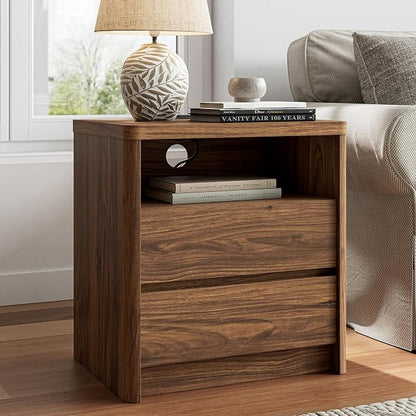 3 Pieces of Dresser and Nightstand Set,55 Inch Width 9-Drawer Dresser & 2-Drawer Nightstands Set of 2,Nightstand with USB&Type C Charging Station&Outlets, Modern Design for Bedroom, Walnut