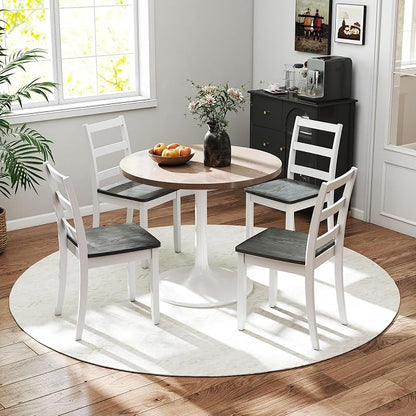 Giantex Dining Chairs, Wooden Armless Kitchen Chairs with Solid Rubber Wood Legs, Farmhouse Ladder Back Dining Chairs for Dining Room (4, White+Gray)