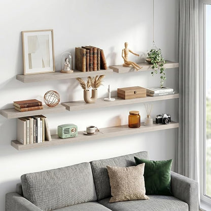 Fun Memories 66 Inch Floating Shelves - Fireplace Mantel Shelf - Deep Wall Mounted Wood Storage Shelf for Bedroom, Kitchen, Farmhouse - 1 Pack, Grey