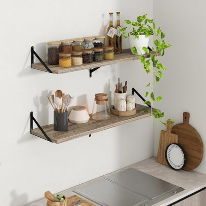Axeman Deep Floating Shelves - 40 Inch Floating Shelves Set of 2-12 Inch Deep Grey Wood Wall Shelves for Living Room Bathroom Kitchen