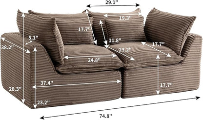 Boneless Couch Sectional Sofas Cloud Couches for Living Room | 74.8'' Modern Modular Cloud Sofa with Pillows for Bedroom