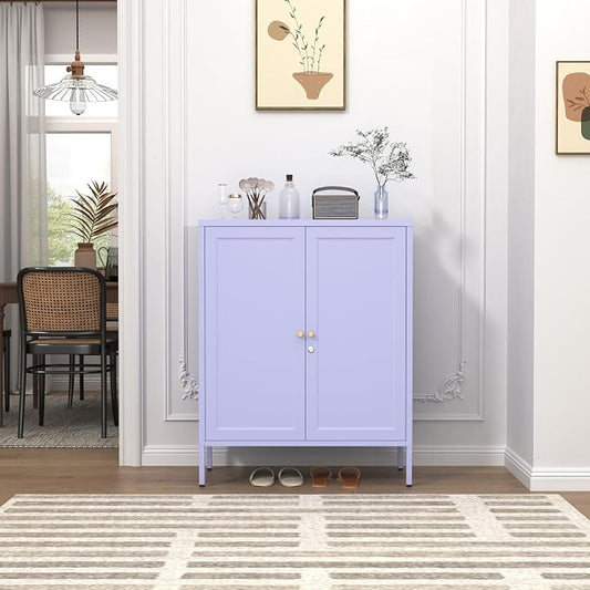 Lockable Metal Storage Cabinet Adjustable Shelves Modern Versatile Storage Lockers Home Organization Durable Metal Cabinet Garage Tool Cabinet Purple 36" H X 31.5" W X 13.8" D