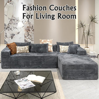 Sectional couches for Living Room Corduroy Couch, 104" Cloud Sectional Couch with L-Shape Chaise, Modern Modular Sofa, Deep Seat Comfort, No Assembly Required(Plush Corduroy, Right Facing Chaise)