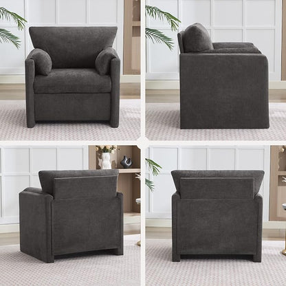 Oversized Accent Chair for Living Room, 32.68" Large Modern Armchair with Deep Seat, Mid-Century Comfy Reading Chair with Padded Arms, Chenille Single Sofa Chairs for Bedroom, Dark Grey