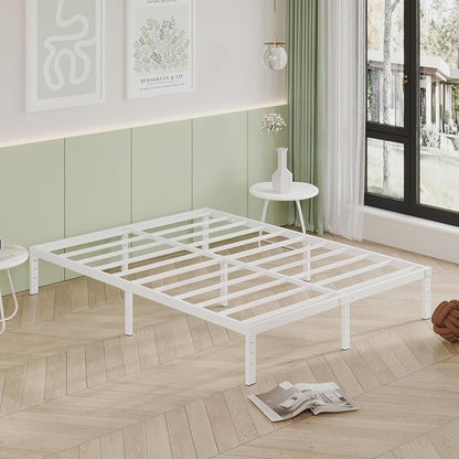 Cieemine 12 Inch Bed Frame Queen Size, Heavy Duty Steel Queen Bed Frame No Box Spring Needed, Mattress Foundation, Easy Assembly, Noise-Free,White