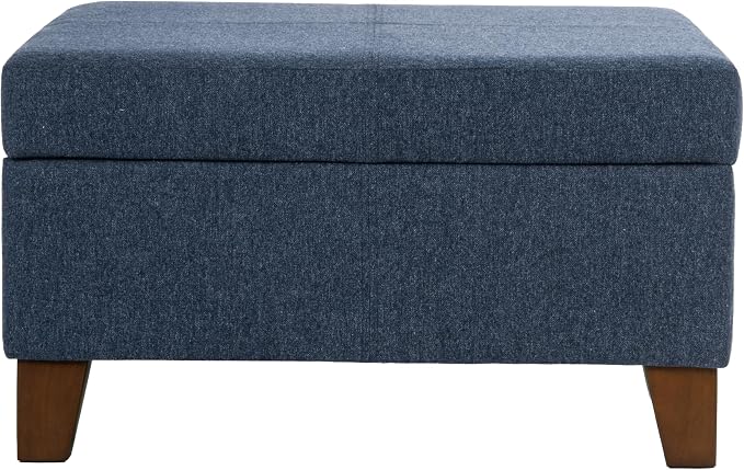 HomePop Harper Luxury 28" Storage Ottoman - Blue Woven Fabric