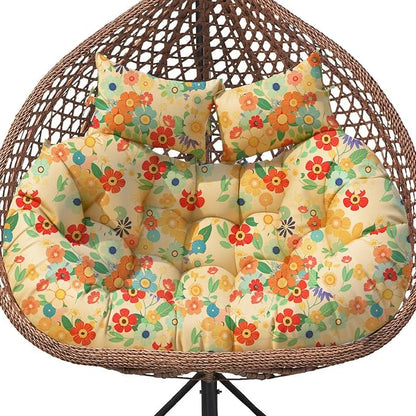 Double Egg Chair Cushion Replacement Waterproof for Outdoor Patio Hanging Basket Egg Chairs, 59x43-Inch Thickened 100% Cotton Large Double Eggs Swing Chair Cushions, Daisy