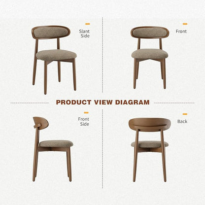 Wooden Dining Chairs Set of 2, Modern Fabric Upholstered Dining Room Chair, Kitchen Side Chairs, Farmhouse Dinner Chair with Curved Back for Kitchen, Camel