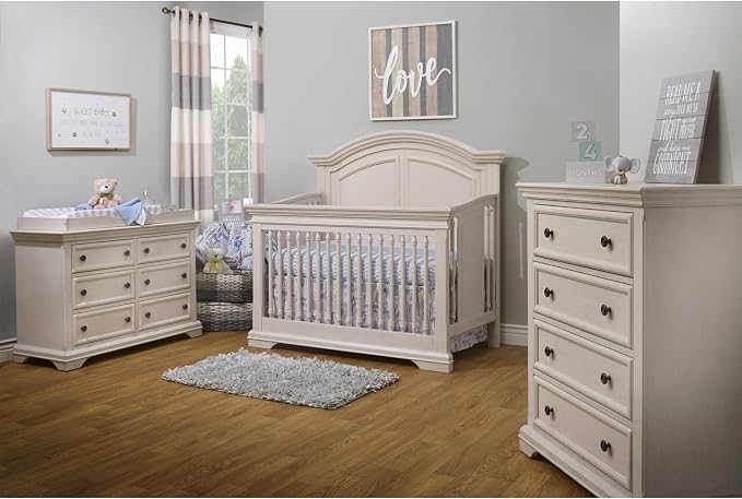 Sorelle Furniture High Arch Portofino Crib, Classic 4-in-1 Convertible Crib, Crib Made of Wood, Wooden Baby Bed, Toddler Bed, Child’s Daybed and Full-Size Bed, Nursery Furniture-Brushed Ivory