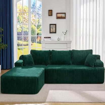 Hobestluk Boneless Couch Modular Sectional Sofa L-Shape Oversized Chaise | 108" Left Facing Chaise Green,Memory Foam,Removable Cover,Non-slip Bottom,No Assemble Required,Living Room Furniture