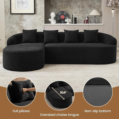 105" Boneless L Shaped Sectional Couch, Curved Cloud Deep Seat Sofa with Chaise Lounge, Oversized 4 Seater Couches for Living Room, No Assembly, Chenille Black