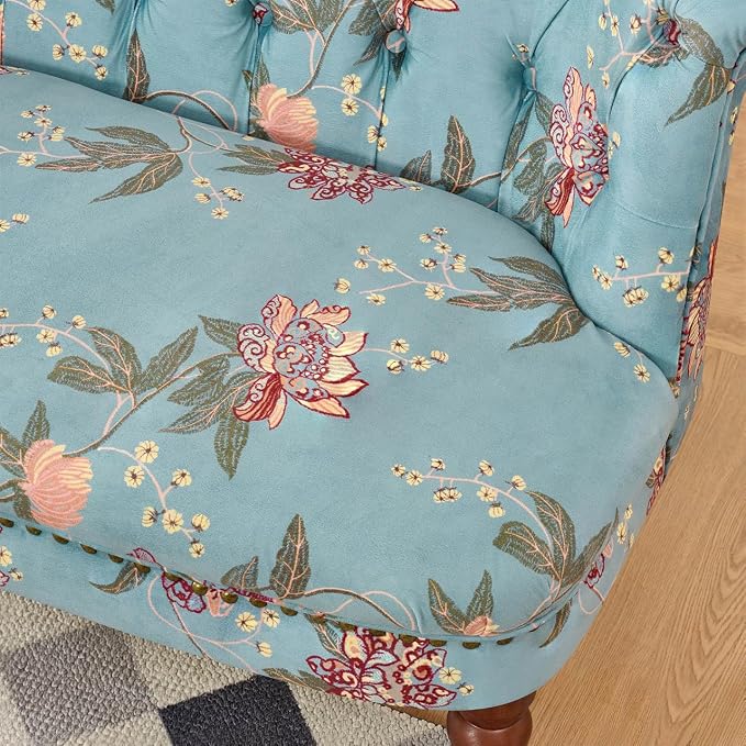 47" Upholstered Entryway Bench with Back, Tufted Entry Bench with Wood Leg | Mid-Century Modern Small Bench Floral Print Loveseat Seating Benches Sofa for Balcony, Living Room, Bedroom (47" /w back)
