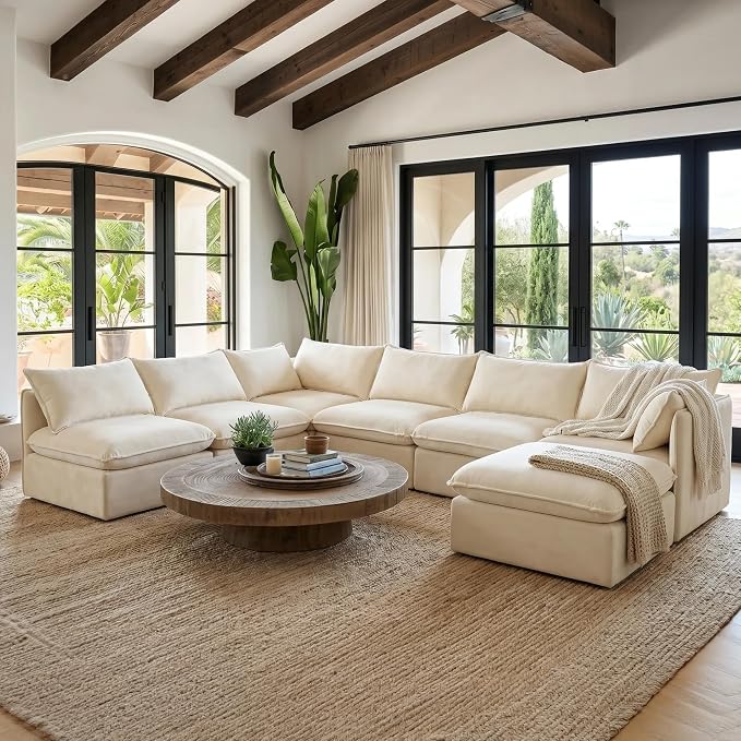 Cloud Modular Hosting Sectional, Oversized Deep Seat Comfort, Luxe Chenille | Fully Removable Washable Covers, Memory Foam Seat Cushions, Storage Ottoman, Premium Fabric