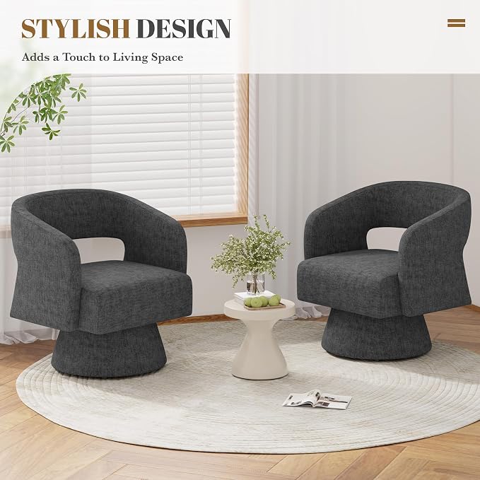 Luxanimarion Swivel Barrel Accent Chair,Oversized Chenille Upholstered Round Swivel Chair,Modern Luxury 360 Degree Living Room Vanity Chair for Bedroom Office,Black,1PCS