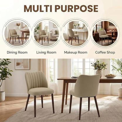 Upholstered Dining Chairs Set of 4, Modern Fabric Dining Chairs with Curved Backrest & Solid Rubber Wood Legs, Padded Kitchen Dining Room Chairs for Restaurant Cafe, Camel