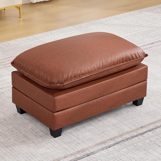 WUTUTUEE 35'' Modern Leather Cloud Sofa Ottoman,Rectangle Ottoman for Modular Sectional Sofa, Leather Brown