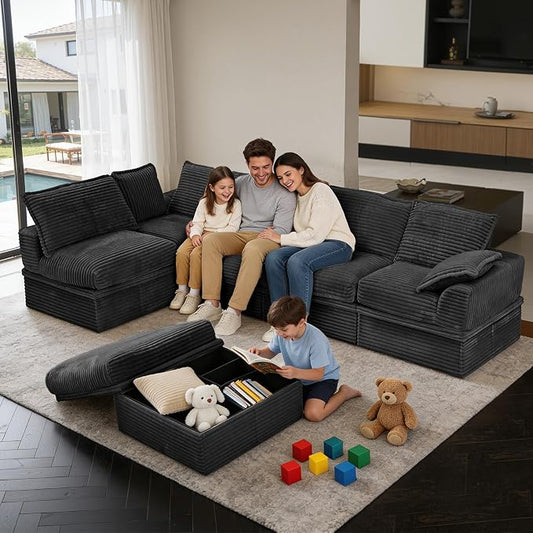 Upgrade Boneless Couch with Storage, Extra Deep&High Seat Modular Sectional Sofa 5 Seater U Shaped Couch with Ottoman, Tool-Free Assembly Sectional Couches for Living Room