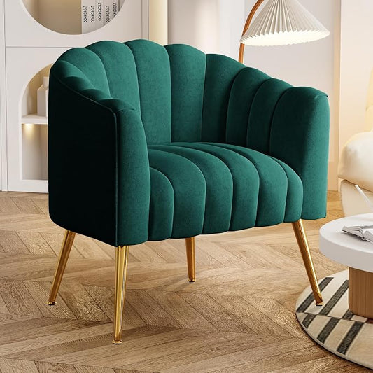Dewhut Oversized Pumpkin Couch Accent Chair, Modern Comfy Velvet Upholstered Barrel Chairs, Luxury Single Sofa Armchair for Living Room, Waiting Room, Office and Vanity, (Green)