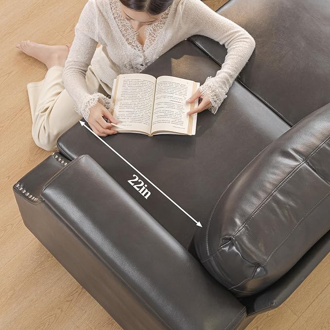 85'' Faux Leather Couch with Armrest Organizer,Sectional Sofa with Storage Movable Ottoman,Solid Wooden Frame,Thick Cushion,3 Seater L Shaped Couches for Living Room,Apartment,Home Furniture,Gray