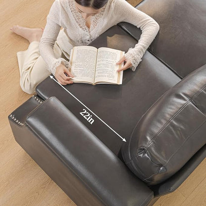 85'' Faux Leather Couch with Armrest Organizer,Sectional Sofa with Storage Movable Ottoman,Solid Wooden Frame,Thick Cushion,3 Seater L Shaped Couches for Living Room,Apartment,Home Furniture,Gray