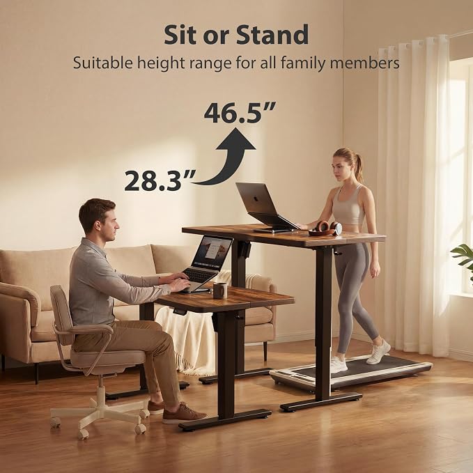 Cubiker Standing Desk, 55x28 Inches Sit Stand Home Office Desk, Electric Stand up Desk, Adjustable Desk with Splice Board, Black Frame/Rustic Brown Top