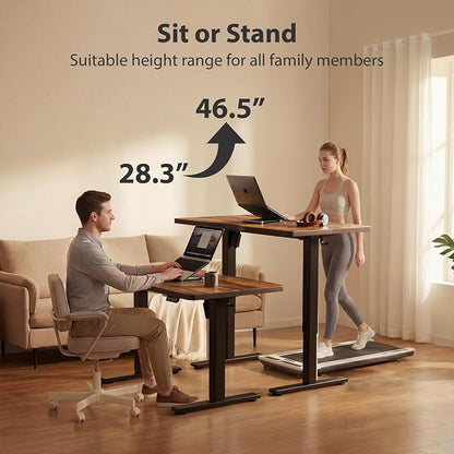Cubiker Standing Desk, 55x28 Inches Sit Stand Home Office Desk, Electric Stand up Desk, Adjustable Desk with Splice Board, Black Frame/Rustic Brown Top