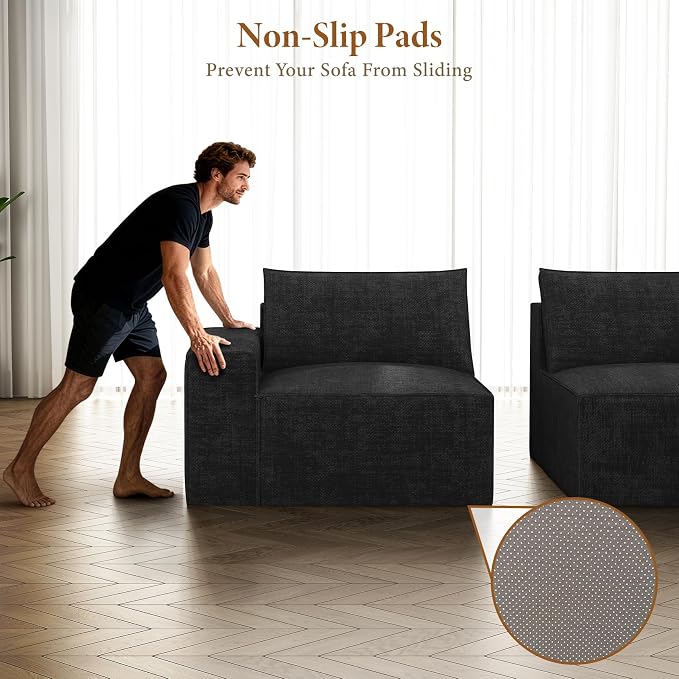 Vesgantti 143.7" Boneless Couch for Living Room, 6 Seater Modular Sectional Sofa with Ottoman & Deep Seat, Convertible Chenille Oversized Cloud Couches, No Assembly Required, Black