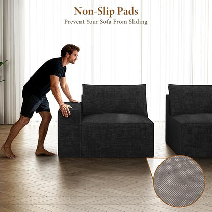 Vesgantti 114" Modular Boneless Couch, Convertible Chenille L Shaped Cloud Couches for Living Room, Modern Cozy Sectional Sofa with Deep Seat, No Assembly Required, Black