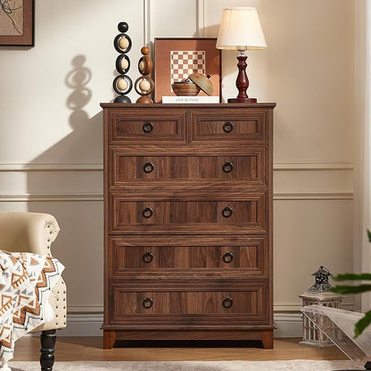 Joaxswe Farmhouse 6 Drawer Dresser for Bedroom, 41" Tall Small Dressers & Chest of Drawers, Rustic Wood Dresser with Metal Handle, Storage Organizer Closet for Living Room, Hallway, Entryway