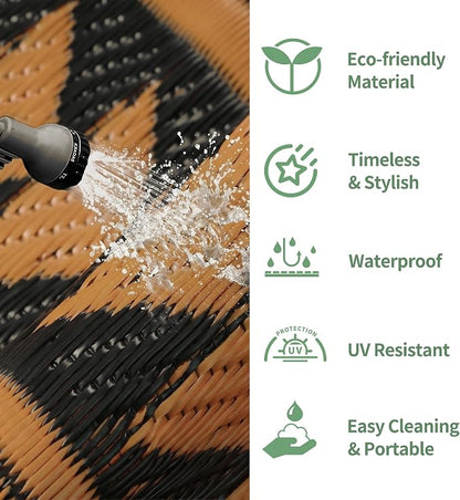 GENIMO Outdoor Rug for Patio Clearance - 5x8 ft Waterproof Plastic Camping Rugs, Reversible Outside Rv Mat Carpet for Porch, Deck, Picnic, Balcony, Beach, Backyard, Black Orange