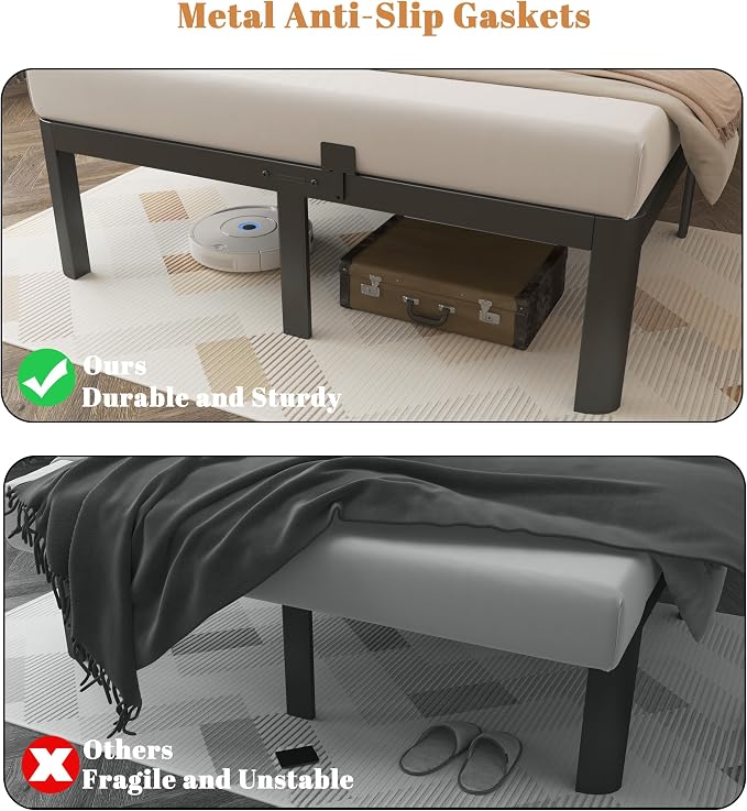 10 Inch Queen Bed Frame, Black Bed Frame Queen Size with Metal Baffles, No Box Spring Needed, Heavy Duty Steel Platform Support, Rounded Corner Design, Reserved Holes, Storage Space, Noise Free