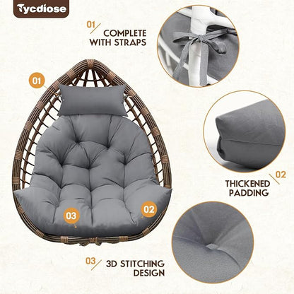 Outdoor Hanging Egg Chair Cushion Replacement, Thicken Egg Chair Cushion Waterproof Basket Eggs Chairs Cushion with Headrest Pillow, U-Shaped Cushions for Hanging Eggs Chairs Swing (Grey)