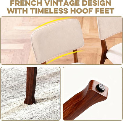 Wooden Dining Chairs Set of 6, Mid Century Modern Kitchen Chairs with Fabric Upholstered and Curved Backrest for Dining Room, Restaurant/Cafe, 300LBS Capacity, Walnut